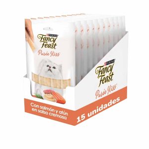 15 Unidades Fancy Feast Puree Kiss Salmón Atún 40 Grs